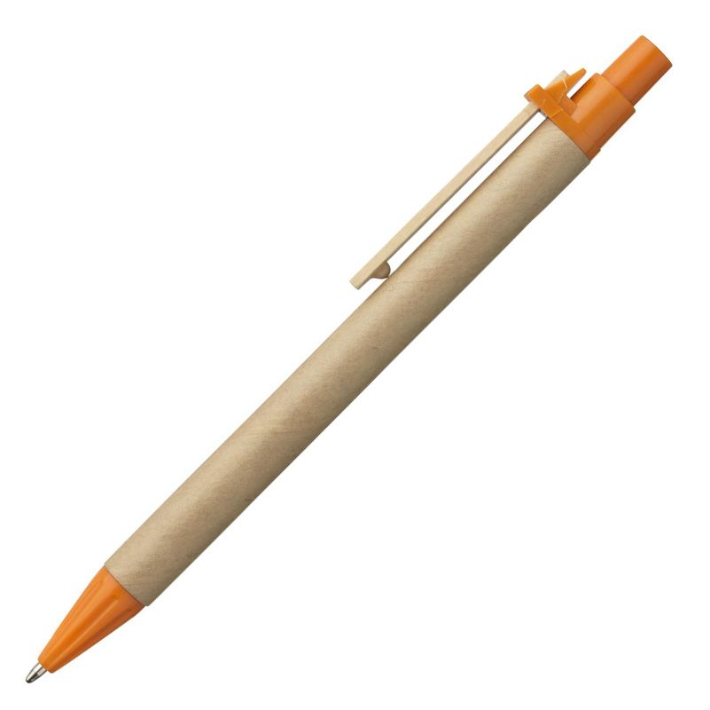 pen met kartonnen basis en oranje plastic onderdeeltjes